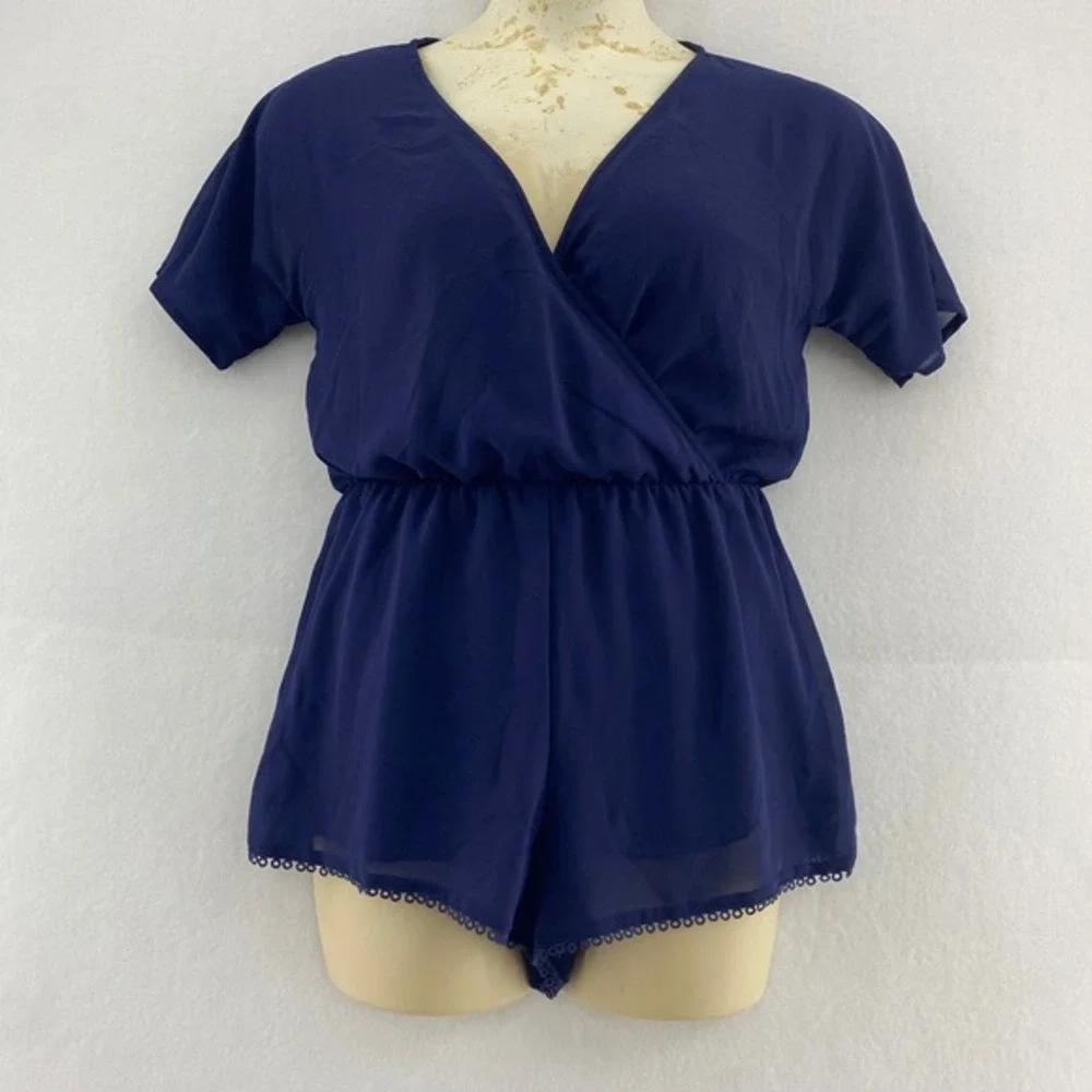 H&M Divided 8 Romper Navy Blue, Short Sleeve Surplice Neck Casual Boho Vacay